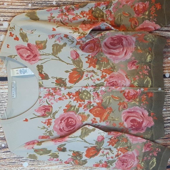 Liz Claiborne Sweaters - Liz Claiborne Pink, Cream, Olive Green Floral Cardigan Sz. XL